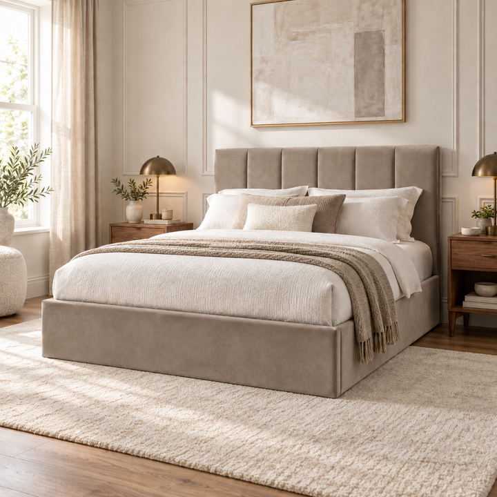 Stafford Plush Velvet Ottoman Sleigh Bed