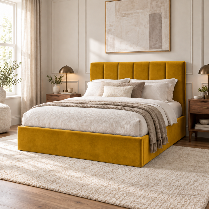 Stafford Plush Velvet Ottoman Sleigh Bed