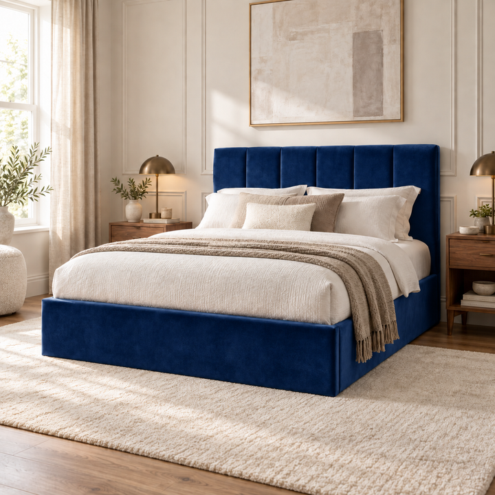 Stafford Plush Velvet Ottoman Sleigh Bed